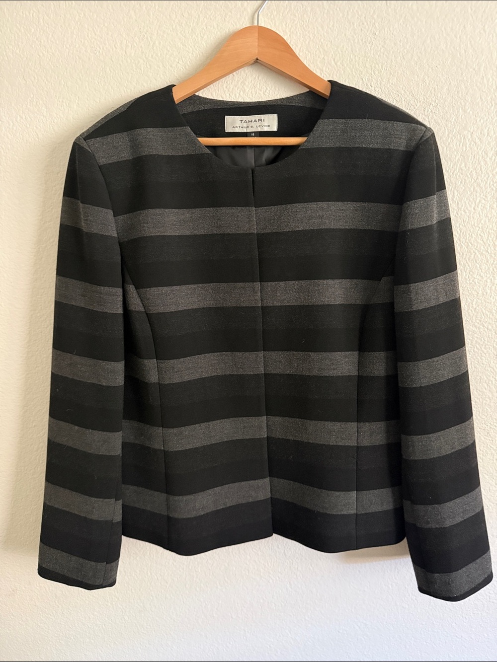 Tahari Black and Gray Horizontal-Stripe Blazer